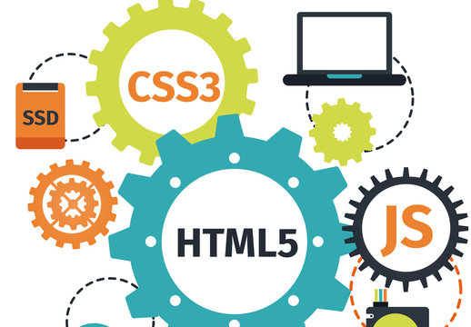 Turquoise Yellow And Orange Programming Language Development and Technology Icons Set