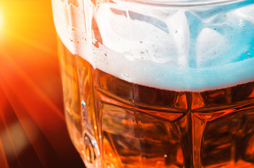 light beer closeup in large glass, alcohol