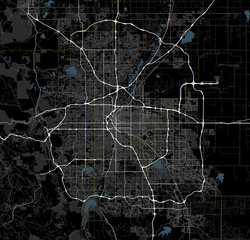 Black and white map of Denver city. Colorado Roads - obrazy, fototapety, plakaty