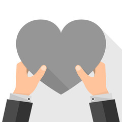 Gray heart in the hands. Vector illustration.