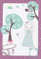 cute girl vector/T-shirt print/Book illustrations for children/Romantic hand drawing poster/cartoon character/For apparel or other uses in vector/animal lover	