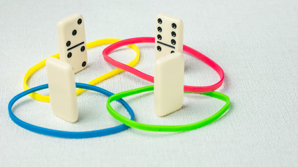 Domino represent human teams with different psyhological traits based on DISK model. Dominance, inducement, submission, and compliance and cooperation - obrazy, fototapety, plakaty
