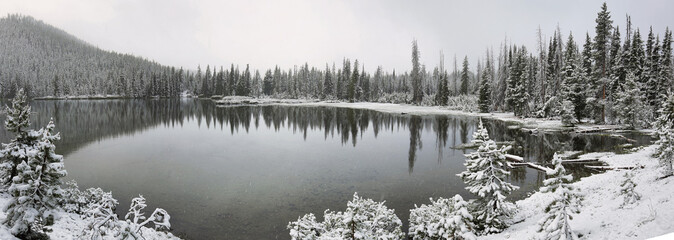 Sparks lake in a snowy day on June
