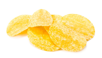 yellow potato chips isolated on white