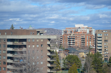Residential building with balconies in Montreal  downtown Canada.