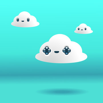 A group of clouds characters in kawaii style. Vector Illustration