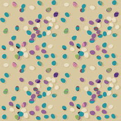 Decorative colorful elliptic birds eggs beige seamless vector pattern