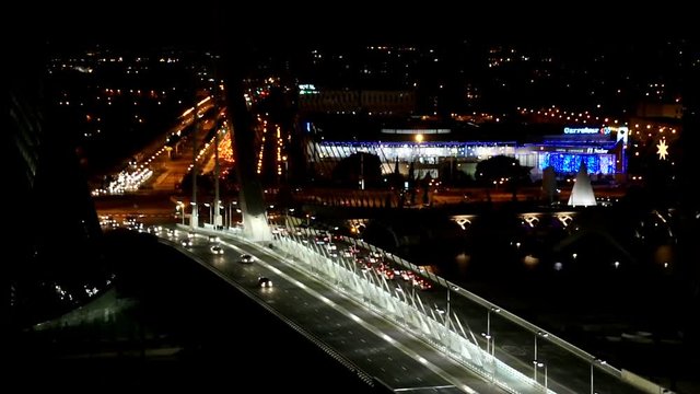 Night view of the city Valencia. bridge city of Arts and science. Spain.