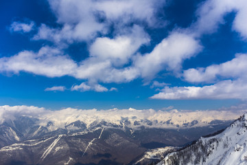 Scenery top view on winter mountains