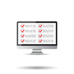 Businessman checklist with computer. Check list icon flat vector illustration.