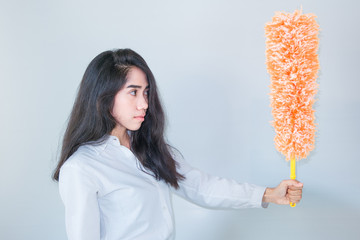 portrait of a beautiful young tender teenage girl and hipster asian woman model with Black hair posing in studio and showing different emotions . Laughing, smiling, anger, suspicion, fear, surprise.