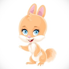 Cute baby bunny shows aside isolated on a white background