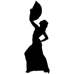 One black silhouette of female flamenco dancer