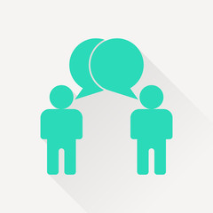 Two people talking flat icon. Vector dialog illustration.