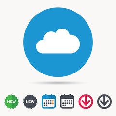 Cloud icon. Data storage technology symbol. Calendar, download arrow and new tag signs. Colored flat web icons. Vector