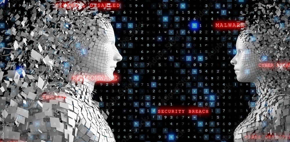Wall mural composite image of profile view of digital pixelated 3d man