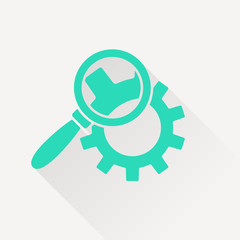 Cog wheels inspection flat icon. Configuration vector illustration