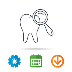 Dental diagnostic icon. Tooth hygiene sign. Calendar, cogwheel and download arrow signs. Colored flat web icons. Vector