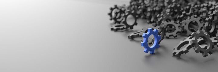 Infinite gears background with a winner. 3d rendering background, teamwork and leadership concepts