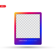 Photo frame with trend gradient. Colorful plastic border on a white background. Vector illustration frame design.