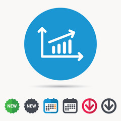 Growing graph icon. Business analytics chart symbol. Calendar, download arrow and new tag signs. Colored flat web icons. Vector