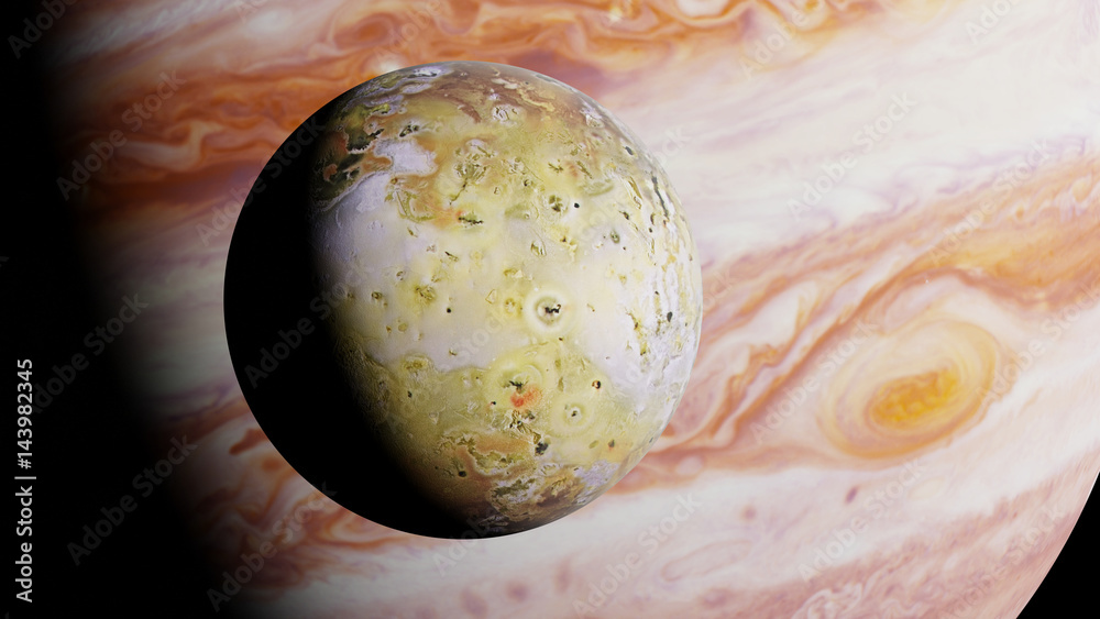 Wall mural jupiter's moon io in front of the planet jupiter