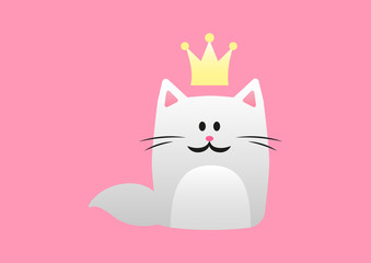 Cute cartoon vector cat princess with crown