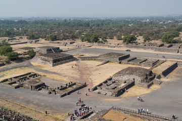 Teotihuacan, Mexico, circa february 2017: View from the pyramid of the sun in Archeological site Teotihuacan, Mexico