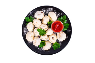 Meat dumplings - russian pelmeni, ravioli with meat