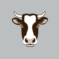 cow head / Vector image of a cow head design on grey background, Vector cow logo. Farm Animals.