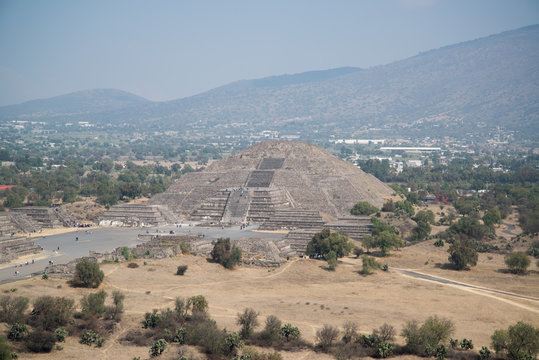 Teotihuacan, Mexico, circa february 2017: View on the moon of the sun in Archeological site Teotihuacan, Mexico