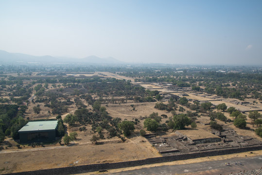 Teotihuacan, Mexico, circa february 2017: View from the pyramid of the sun in Archeological site Teotihuacan, Mexico