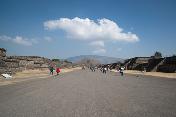 Fototapeta na wymiar Teotihuacan, Mexico, circa february 2017: View on the pyramid of the moon in Archeological site Teotihuacan, Mexico