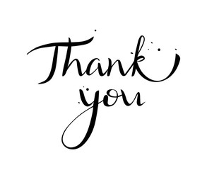 Thank you calligraphy. Handwritten lettering typography isolated on white background. Vector illustration