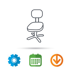 Office chair icon. Business armchair sign. Calendar, cogwheel and download arrow signs. Colored flat web icons. Vector