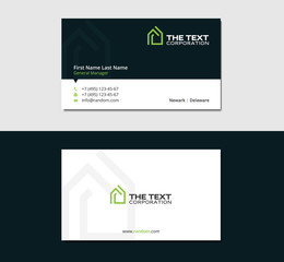 business card template with green mansion