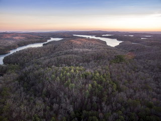 Aerial view of Appalachian Mountains in North Georgia during sunset