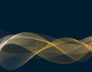 Light effects. Abstract discrete waves of golden color. Harmonics. Isolated on black background. illustration