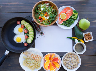 Health & Fitness Food in lunch boxes. Set meal for the whole day.