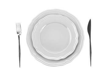 Table setting for one person on white background