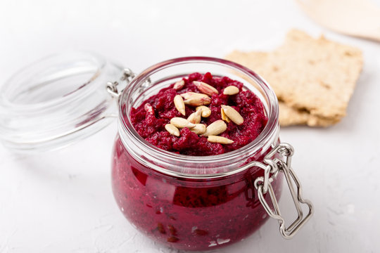 Homemade beetroot and sunflower seed dip