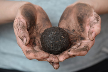 Soil in woman hands in form of earth planet