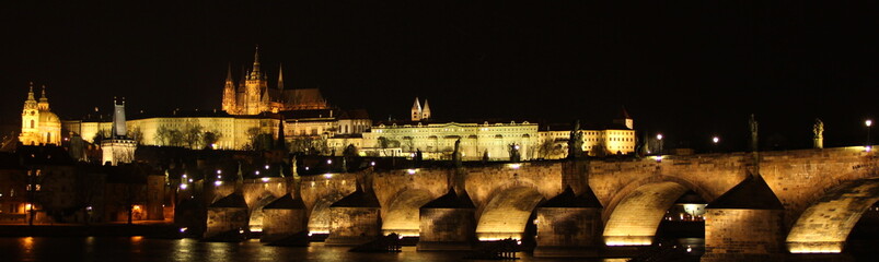 Lights of Prague castle and Charls bridge at night