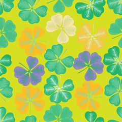 Seamless pattern with  leaves of clover