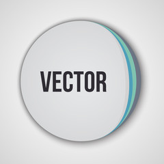 White circle banner with colored layers. Button on light background Vector.