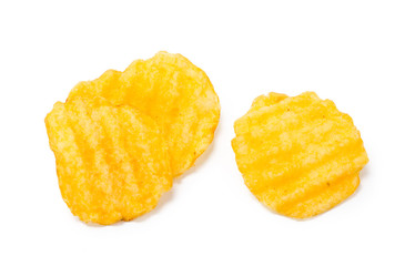 yellow potato chips isolated on white