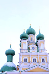 Fototapeta na wymiar Blagoveschenskaya Church (Blagoveshchenskaya tcerkov) on Vasilyevsky Island at winter, St. Petersburg, Russia