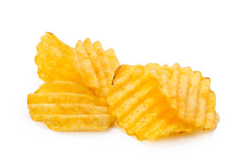 yellow potato chips isolated on white