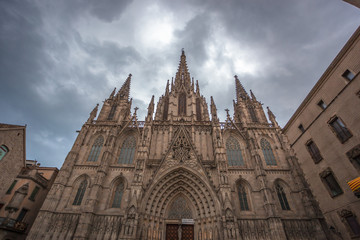 Fototapeta na wymiar The Carrer del Bisbe street of Barcelona, Spain