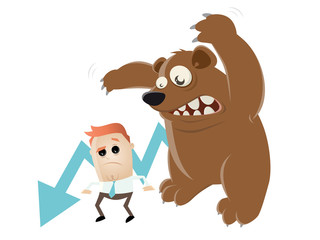 funny recession cartoon with man and bear